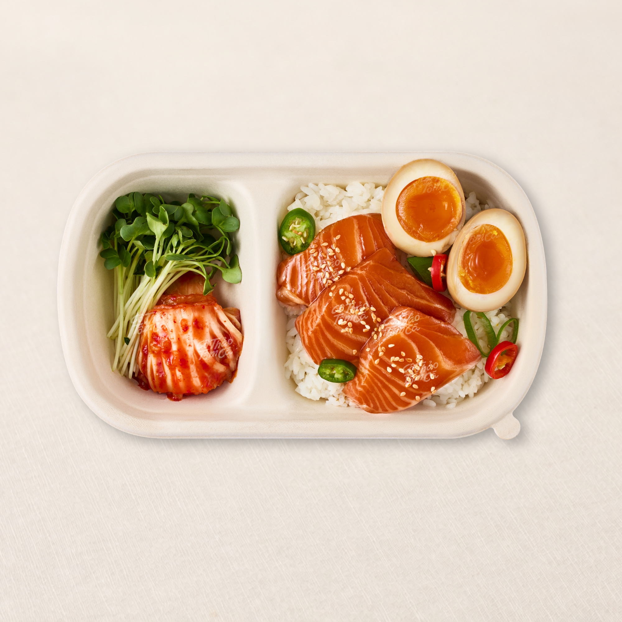 Set Cơm Cá Hồi & Trứng Lòng Đào Ngâm Tương